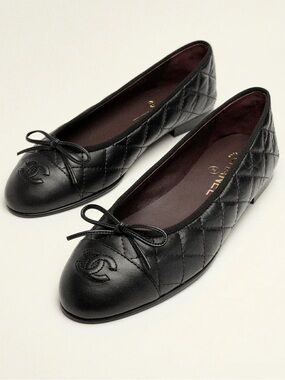 CHANEL Ballet Flats Black Quilted Leather Aged Calfskin BNIB HARD TO FIND! 39.5